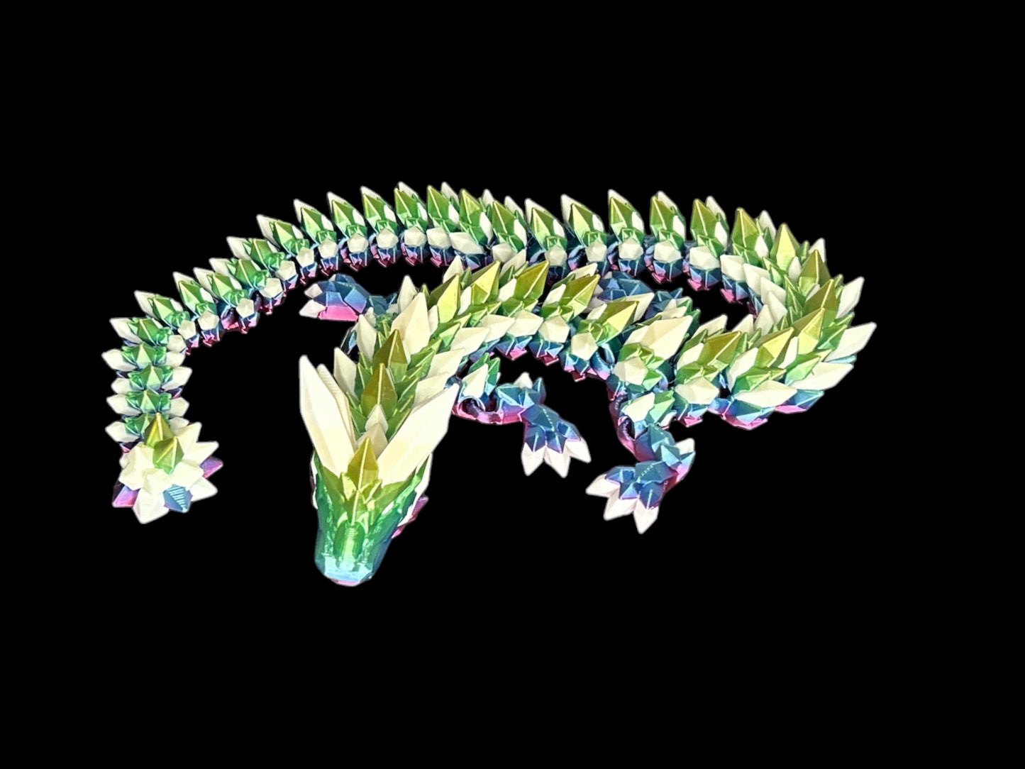Rainbow Articulating Crystal Dragon by Cinderwing3D - 26 Inches