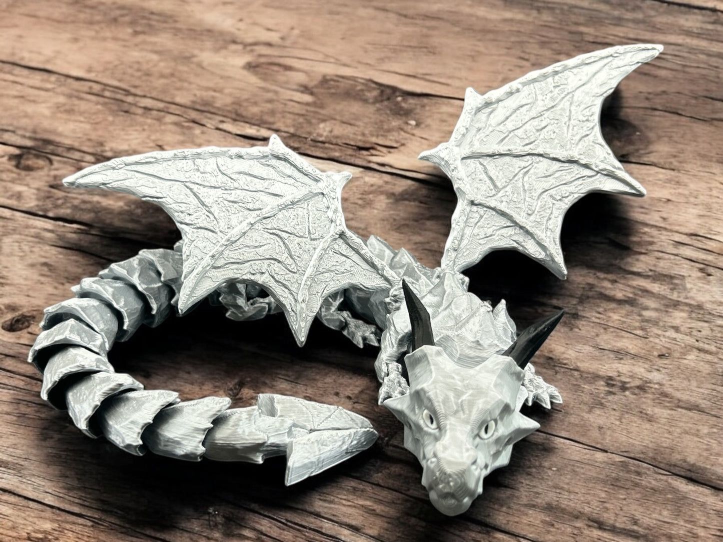 Silver Dragon with Horns and Wings - Litholic Dragon