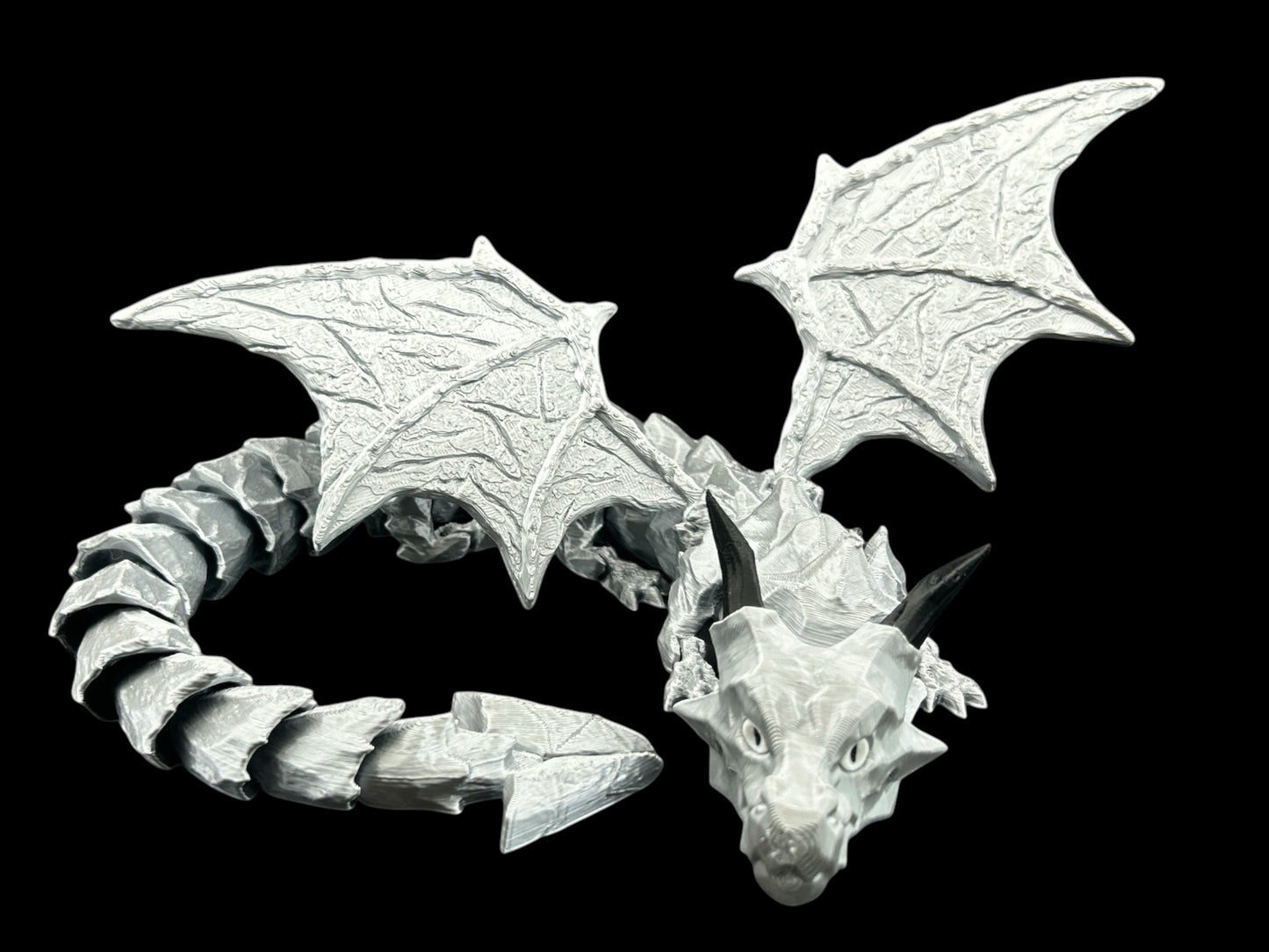 Silver Dragon with Horns and Wings - Litholic Dragon