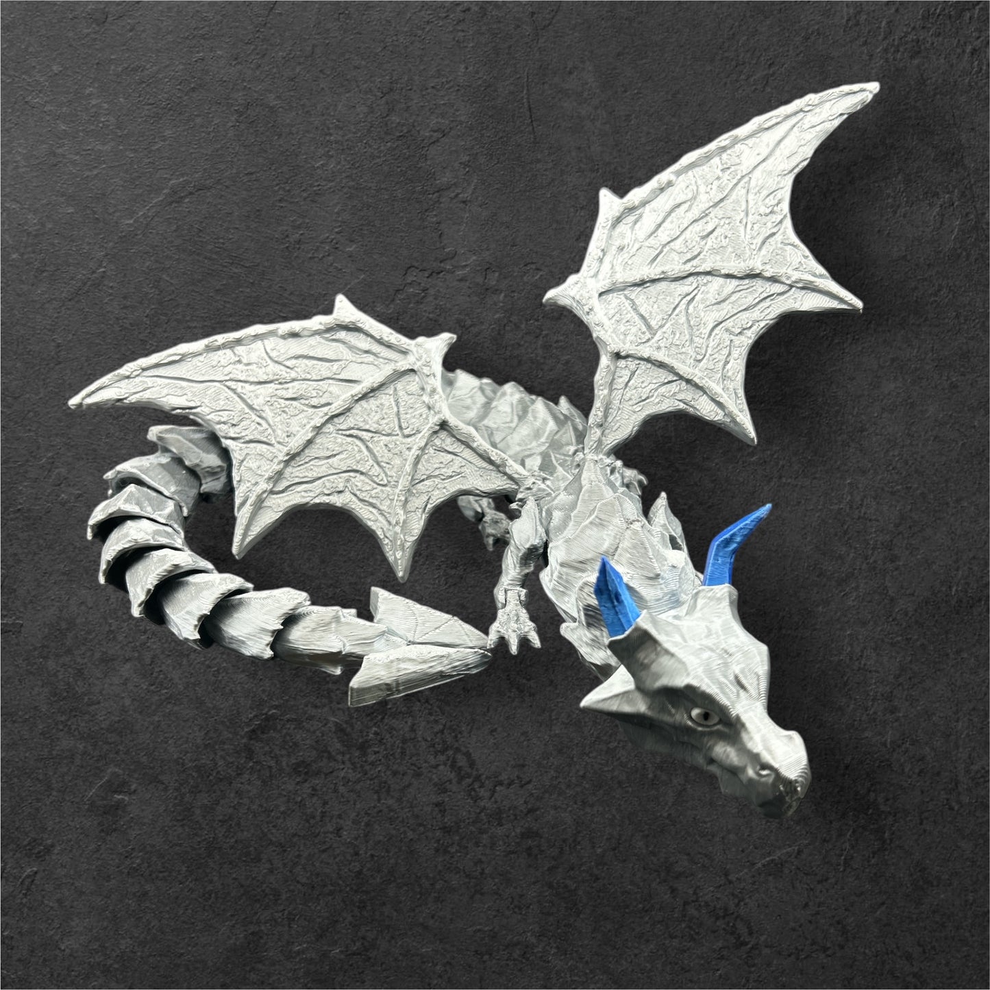 Silver Dragon with Horns and Wings - Litholic Dragon