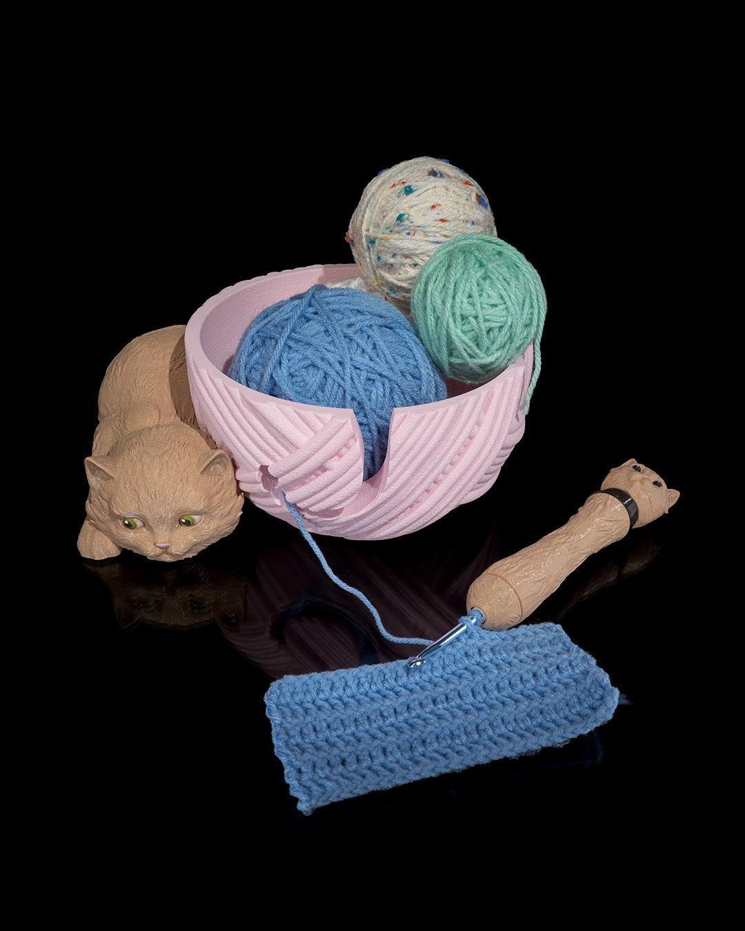 Cat and Ball of Yarn, Yarn Bowl and Hook Case